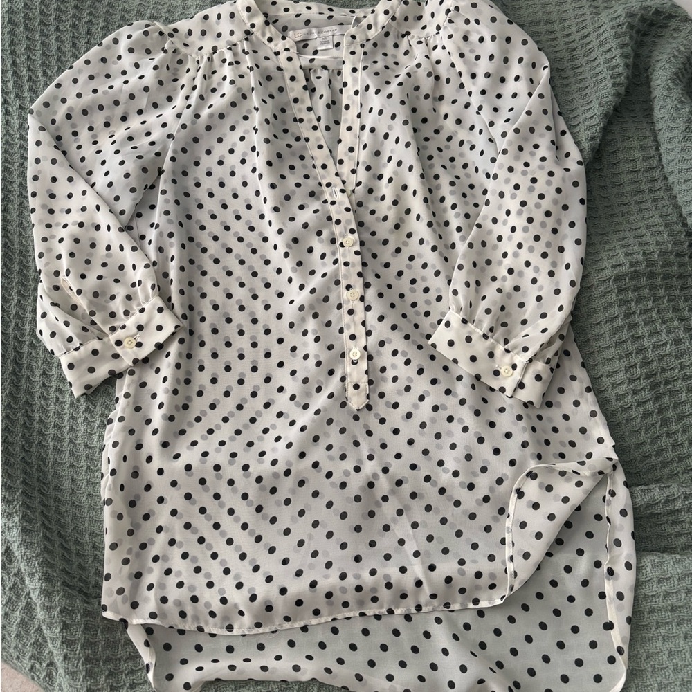LC Lauren Conrad Cream and Black Polka Dot Blouse